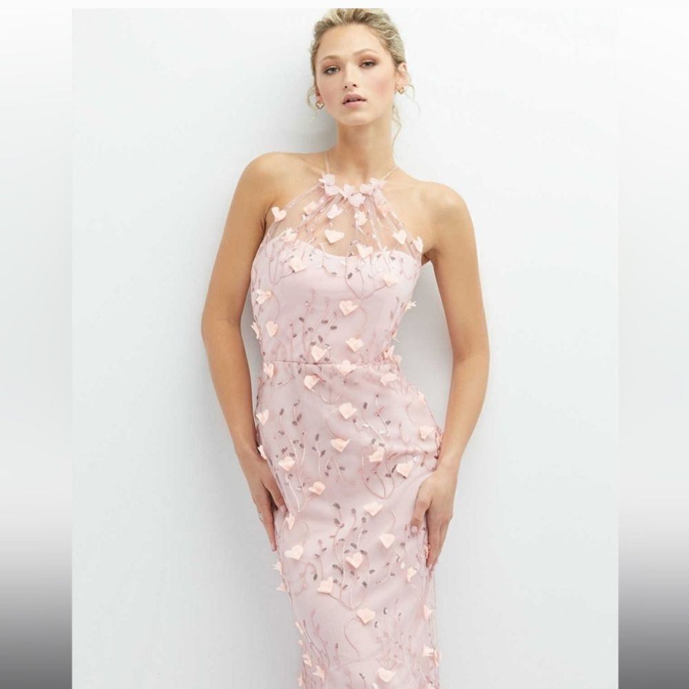 NWT Dessy Collection 3D Embroidery Floral Mermaid Gown Light Pink Tulle 14 - Picture 11 of 12